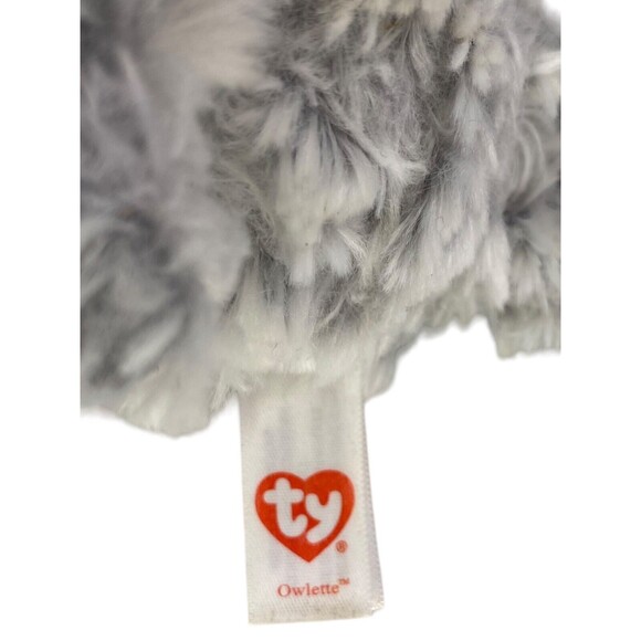 TY BEANIE BOOS OWELETTE Plush Gray White Owl Gold Glitter Eyes 6" 2017 Stuffie - Picture 10 of 11